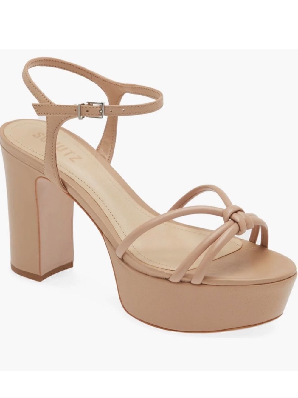 SCHUTZ Blush-Tone Knotted Strap Platform Block Heel Sandal
